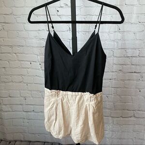 Naked Zebra Shorts Romper Linen Blend Black and Tank Size Small